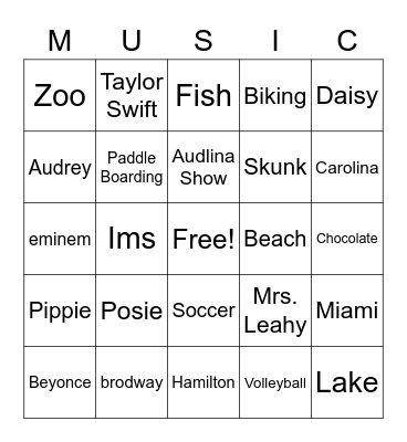 Audlina Bingo Card