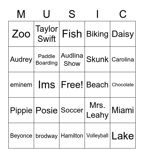 Audlina Bingo Card