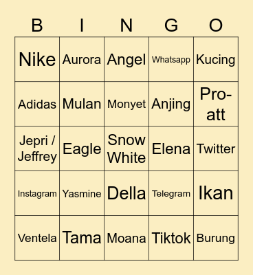 BELLA'S BINGO Card