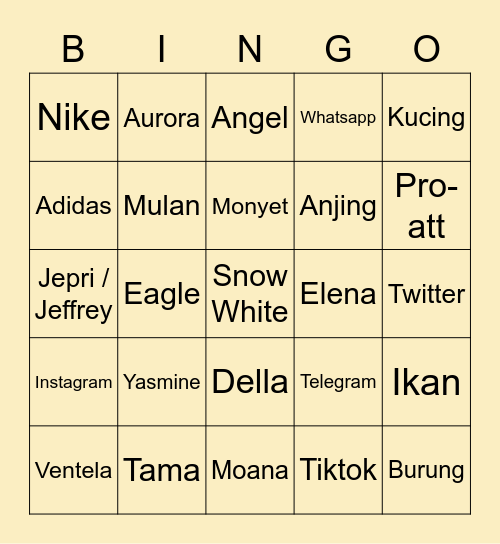 BELLA'S BINGO Card