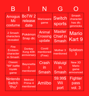 Nïntendø Æ3 Bingo Card
