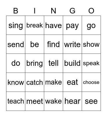 Irregular Verbs Bingo Card