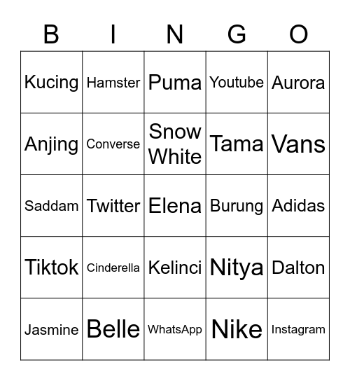 Tama Bingo Card