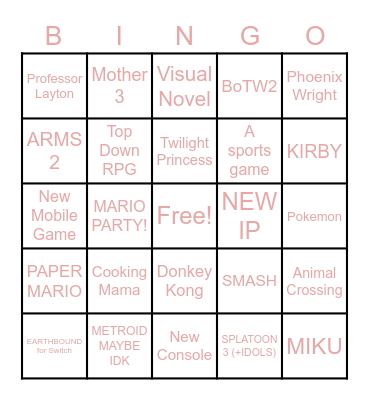 Nintendo Bingo Card