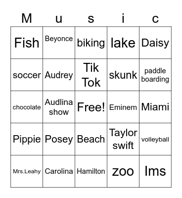 Audlina Bingo Card