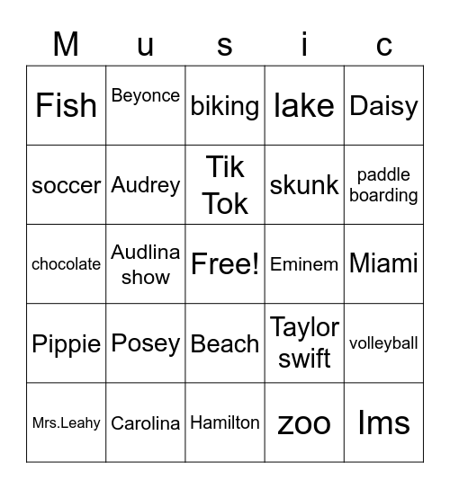 Audlina Bingo Card