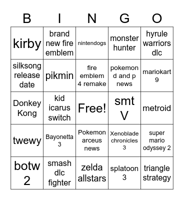 e3 nintendo direct Bingo Card