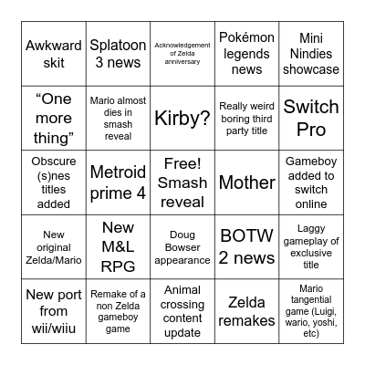 Nintendo @ E3 Bingo Card