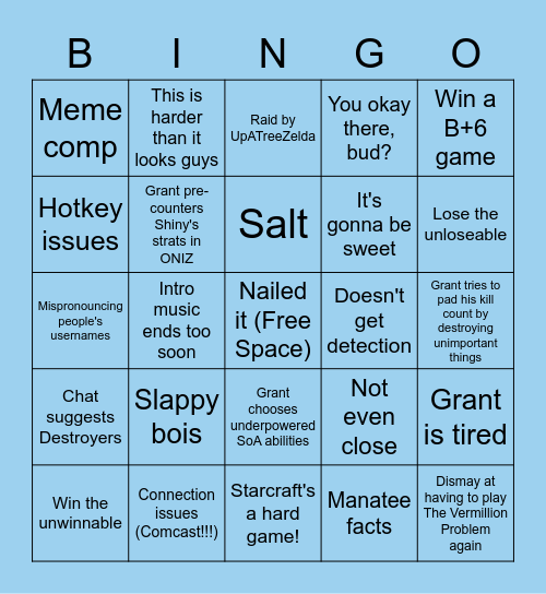 GGG Bingo Card