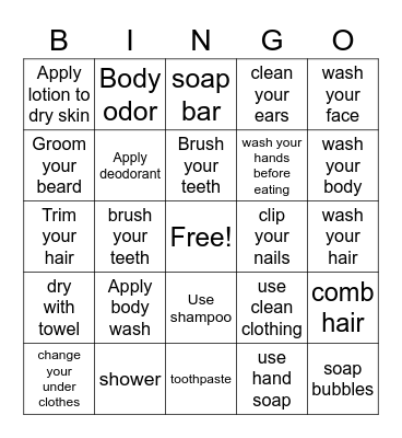 Hygiene  Bingo Card