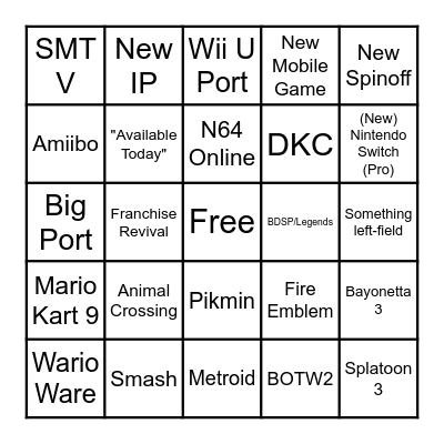 Nintendo E3 Bingo Card