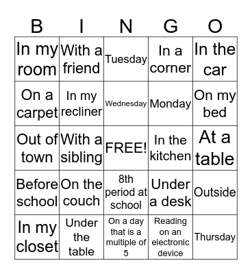 Reading Bingo due  Bingo Card
