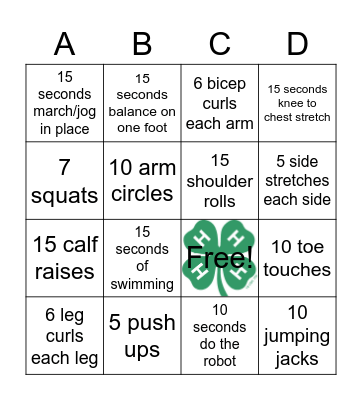 Fitness Fun Bingo Card
