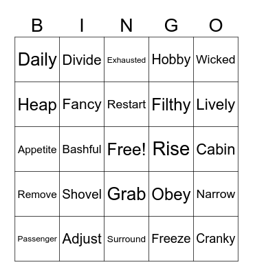 EOY Vocabulary BINGO Card