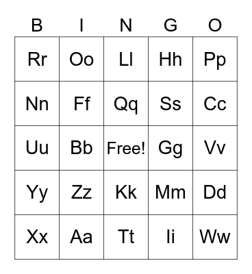 Alphabet Bingo Card