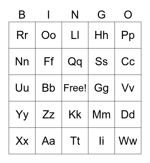 Alphabet Bingo Card