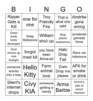 Arma Bingo Card