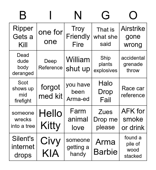 Arma Bingo Card