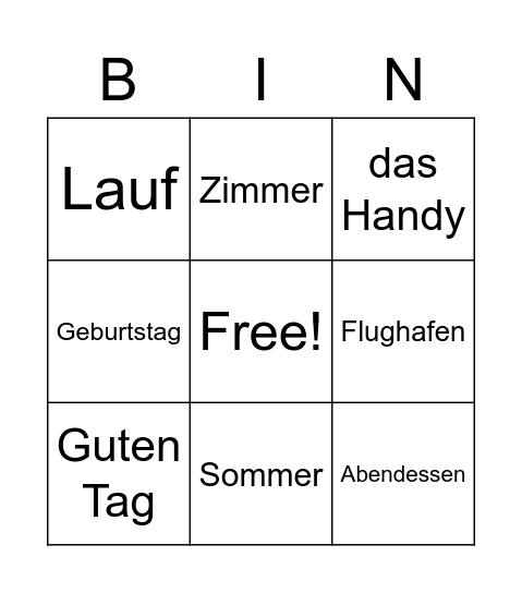 Deutsch Bingo Card