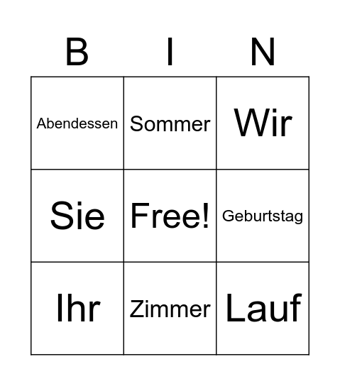 Deutsch Bingo Card