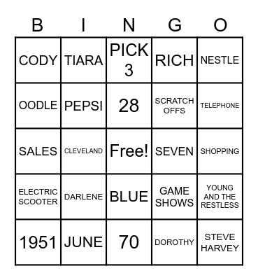 DARLENE'S GAME NIGHT Bingo Card