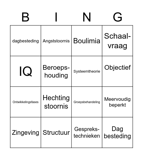 Keuzedeel Jeugd en Opvoedhulp Bingo Card