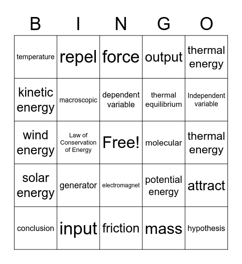End of the year Science Bingo Card