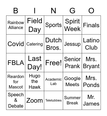 Hawk Bingo 2021 Bingo Card
