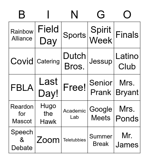 Hawk Bingo 2021 Bingo Card