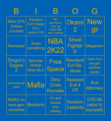 E3 Day 3 (Take-Two, Capcom) Bingo Card
