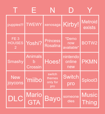 Tendy Bingo Card