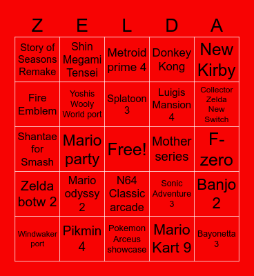 Nintendo E3 Bingo Card