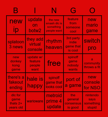 NINTENDO BINGO!!!!!!!!!!!!!!!! Bingo Card