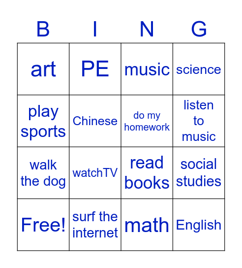 Words Review Bingo Card