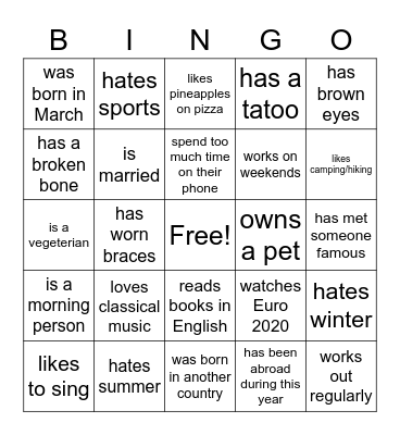 Find someone who... Bingo Card