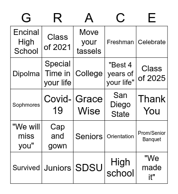 Graduation bingo Card