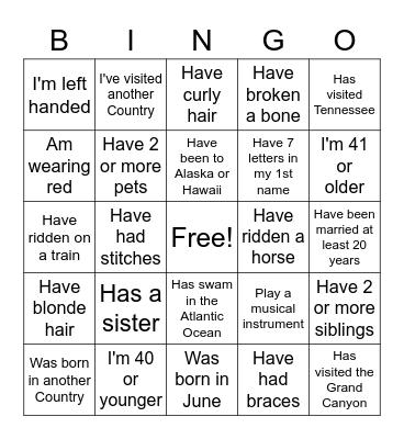 Personal BINGO Card