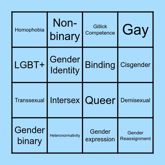 LGBT+ Terminology Bingo Card