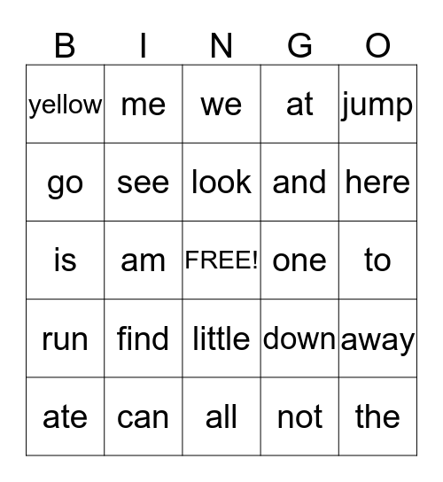 Kindergarden Sight Words Bingo Card