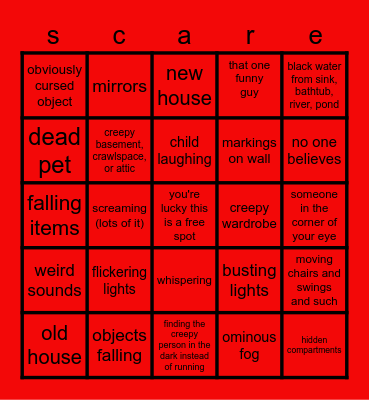 horror movie bingo Card