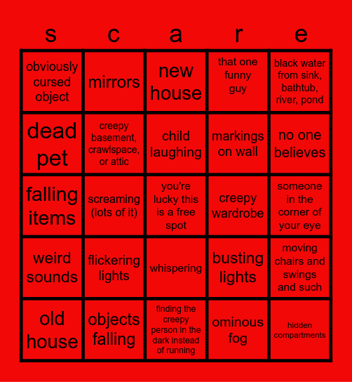 horror movie bingo Card