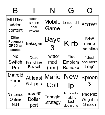 E3 Bingo Card