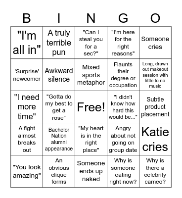 The Bachelorette Bingo Card