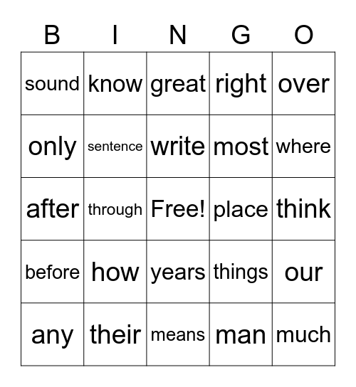 Avery's Bingo Card