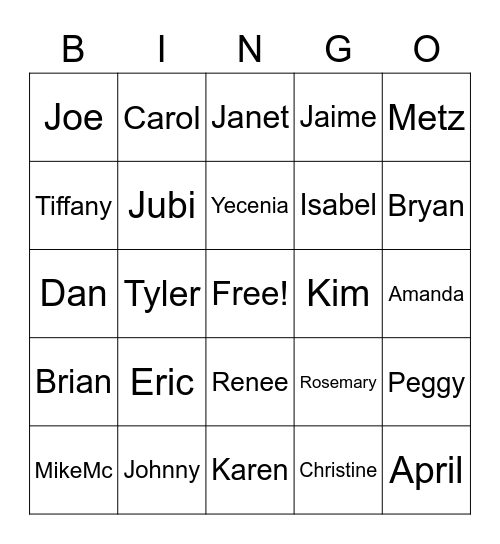 So many names Bingo Card
