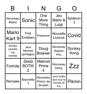 E3 Nintendo Bingo Card