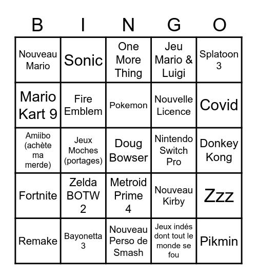 E3 Nintendo Bingo Card