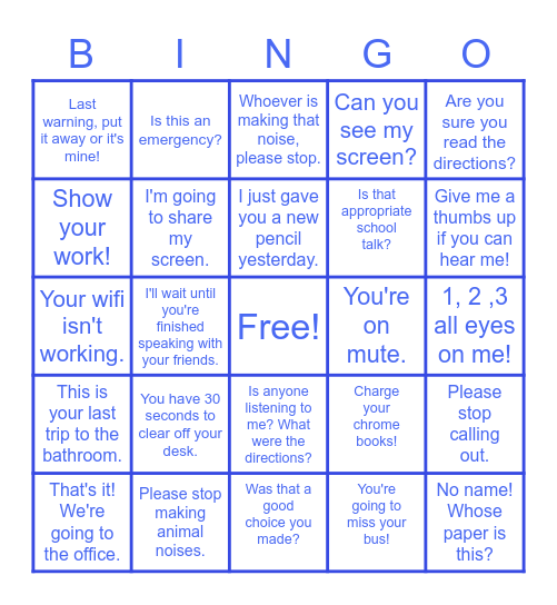 Teacher Happy Hour Bingo Card