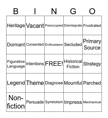 PACE Vocabulary Practice Bingo Card