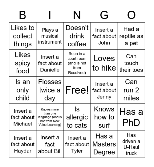 Human Bingo Card